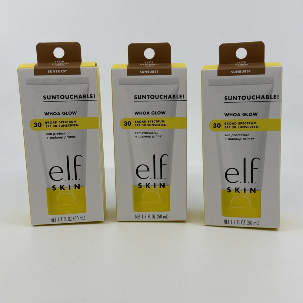 3 PACK ELF SKIN Suntouchable Sunburst SPF 30 Sun Protection+Makeup Primer NEW